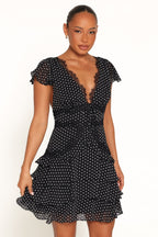 Saint Black Polka Dot V-Neck Tiered Ruffle Mini Dress - view 2