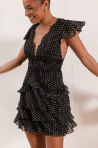 Saint Black Polka Dot V-Neck Tiered Ruffle Mini Dress - view 1