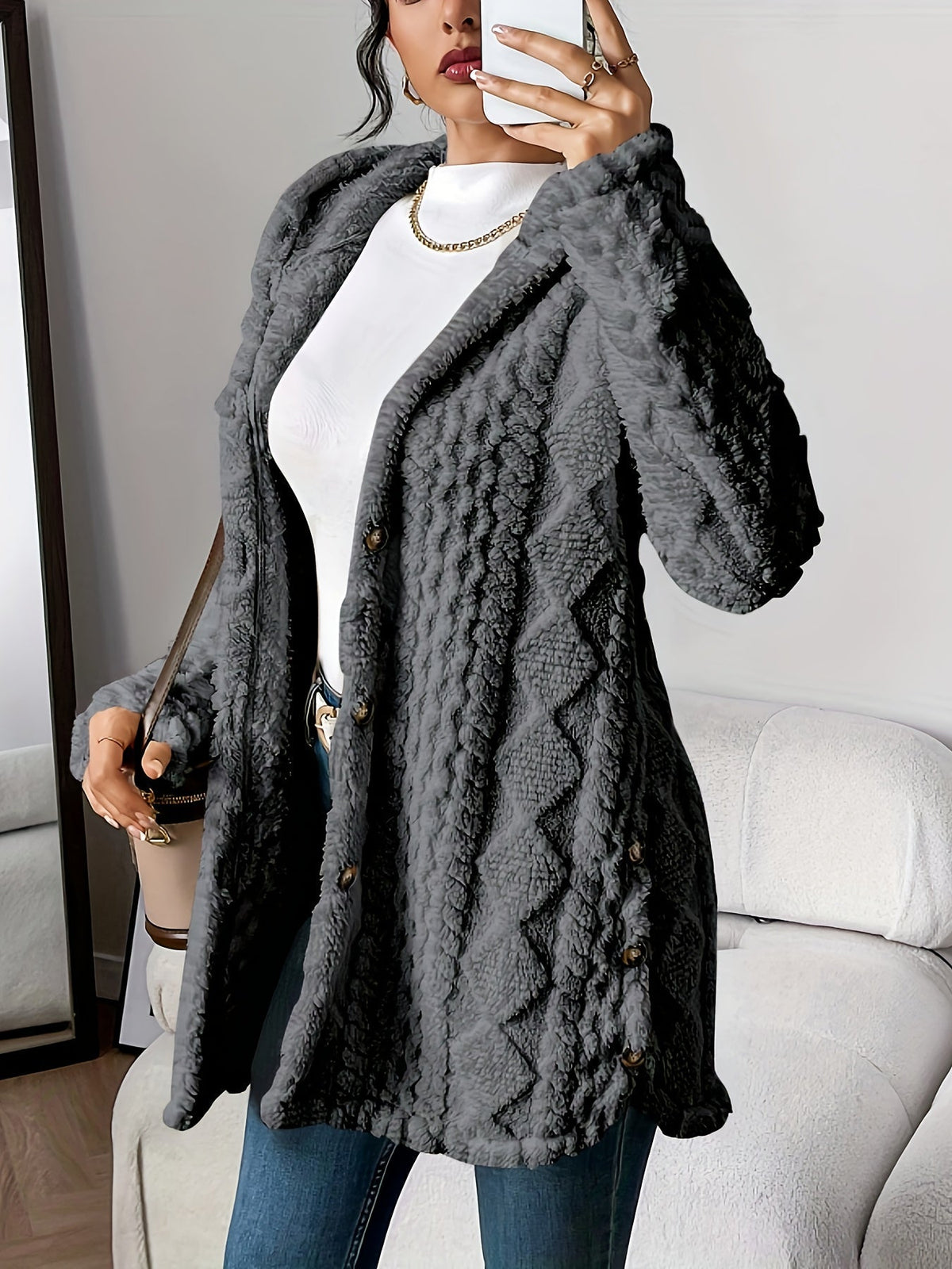 Ursa Cable Knit Cardigan with Hood - view 5