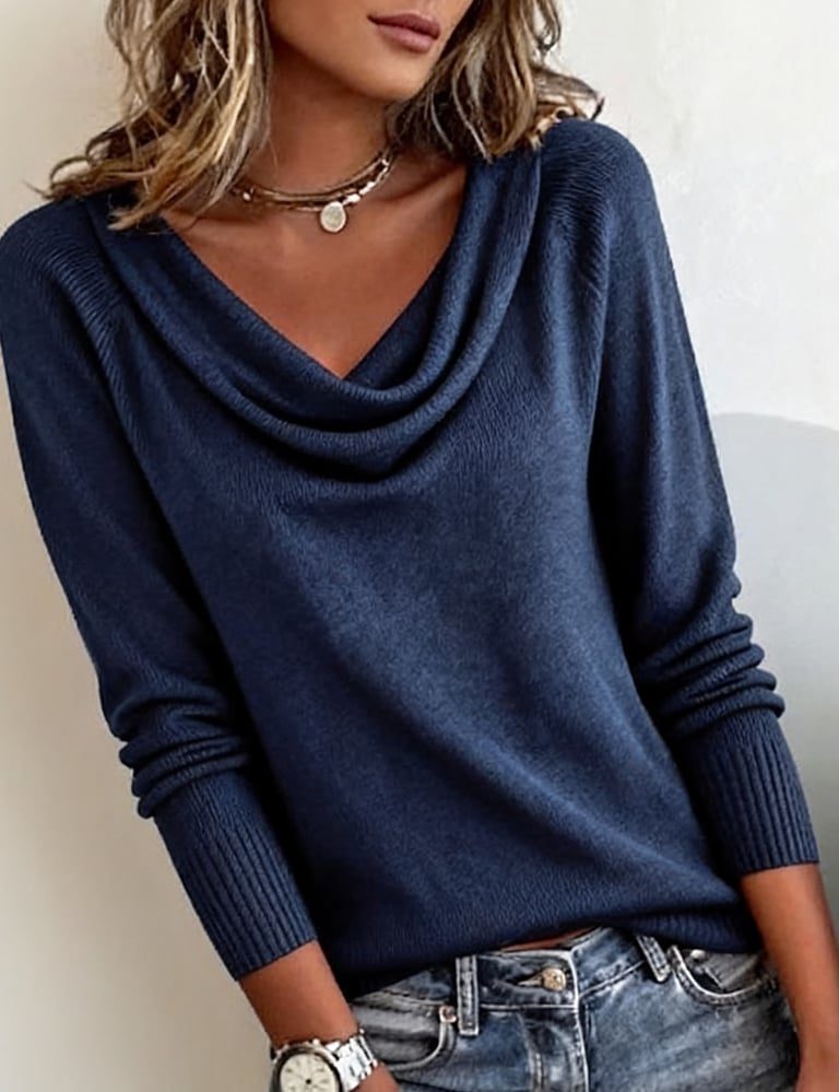 Emerald | Ribbed Knit Cowl Neck Sweater for Women