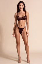Evelyne Brown Satin 2-Piece Lingerie Set - view 5