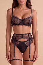 Gala Black Lace High-Waisted 4-Piece Lingerie Set - view 2
