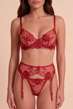 Irina Red Satin High-Waisted 3-Piece Lingerie Set - view 2