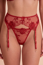 Irina Red Satin High-Waisted 3-Piece Lingerie Set - view 6
