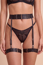 Nora Black Satin High-Waisted 4-Piece Lingerie Set - view 5