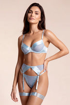 Powder Blue Satin 4-Piece Lingerie Set - view 8