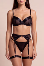 Powder Black Satin 4-Piece Lingerie Set - view 2