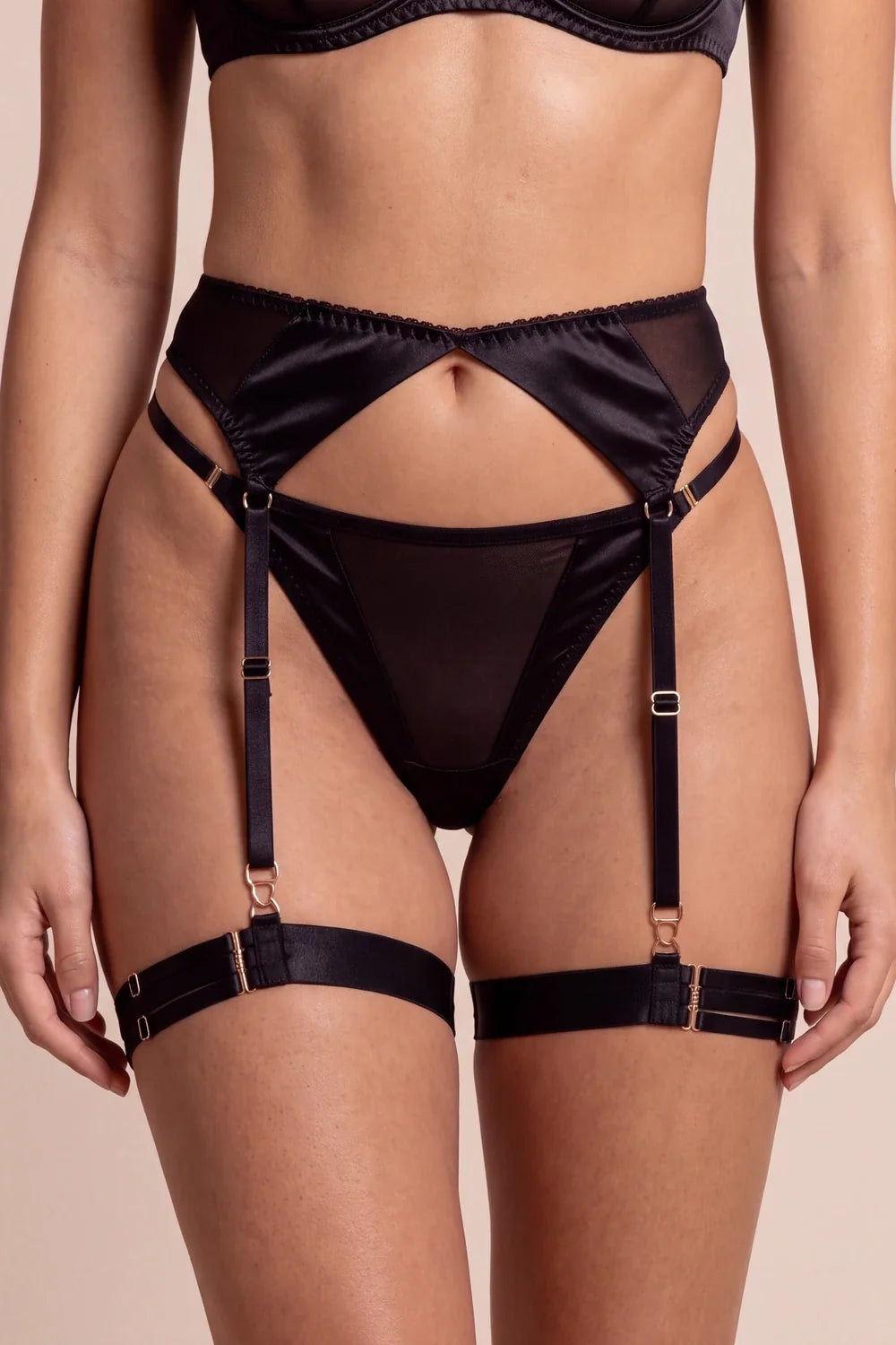 Powder Black Satin 4-Piece Lingerie Set - view 6