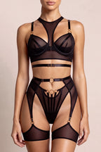Selene Satin High-Waisted 4-Piece Lingerie Set - view 2