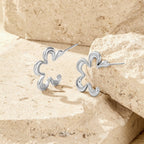 Xanthe Geometric Silver Flower Hoop Earrings - view 3