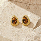 Ione Gold Tiger Eye Teardrop Earrings - view 3