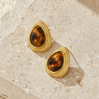 Ione Gold Tiger Eye Teardrop Earrings - view 1