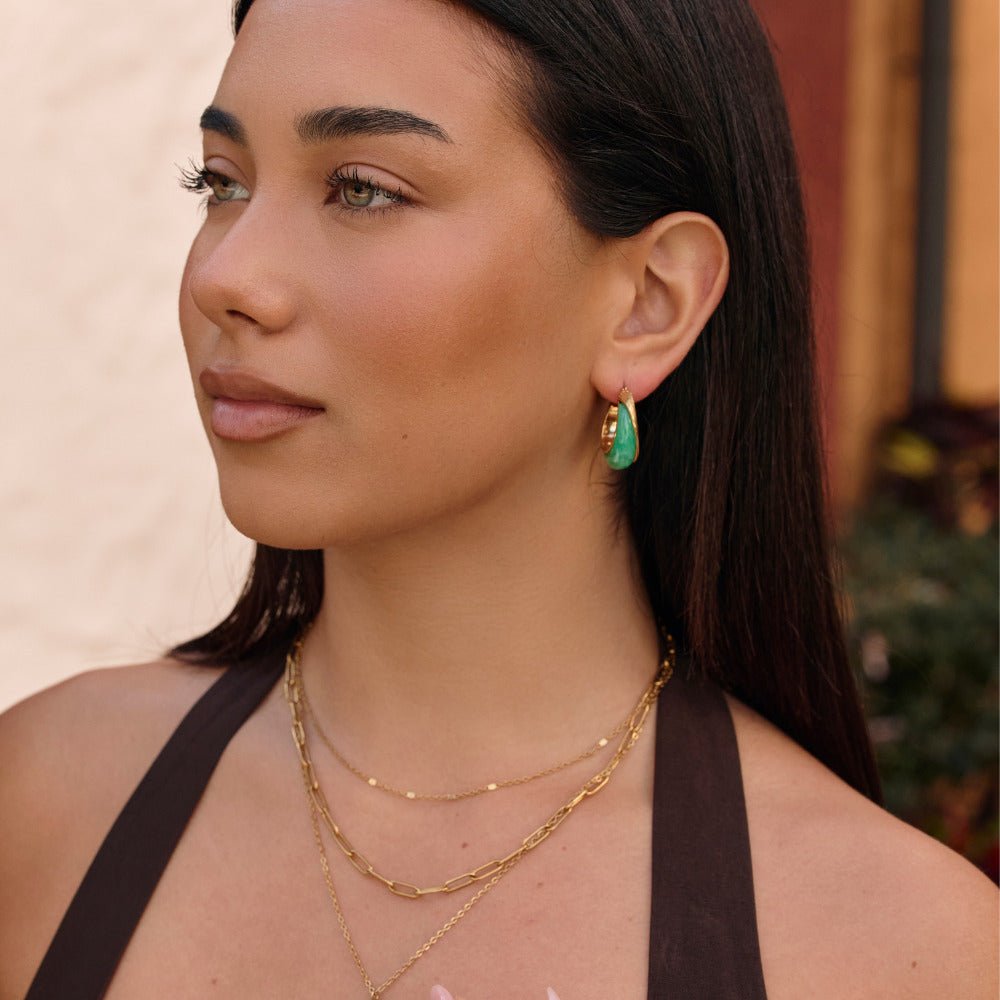 Golden Emerald Hoop Earrings