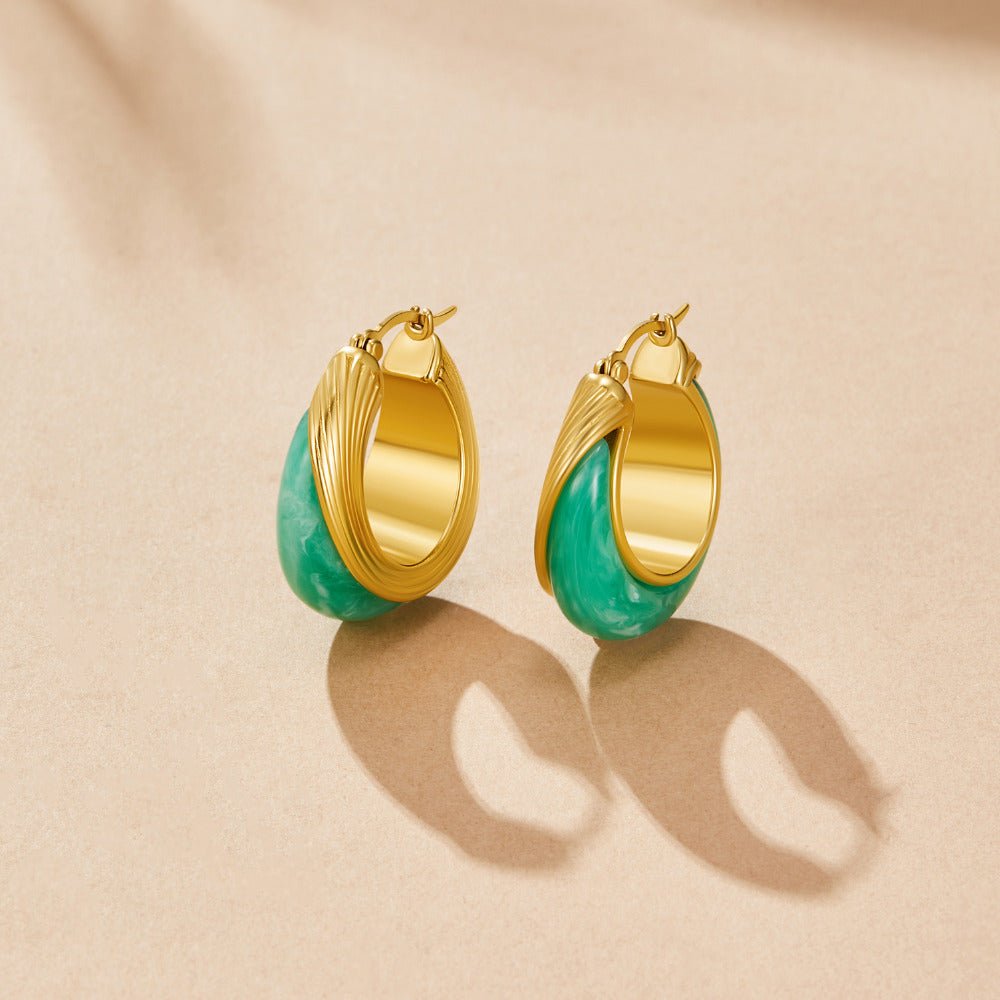 Golden Emerald Hoop Earrings