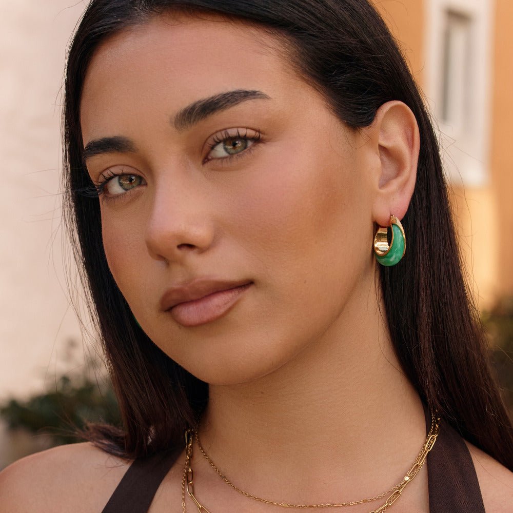 Golden Emerald Hoop Earrings
