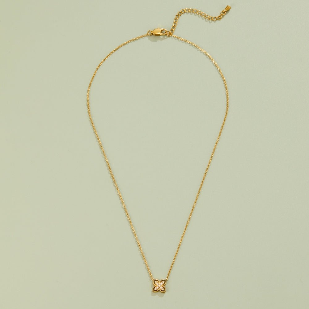 Golden Four Leaf Crystal Necklace