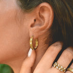 Freya Golden Sculpted Flower Hoop Earrings - view 2