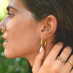 Freya Golden Sculpted Flower Hoop Earrings - view 4
