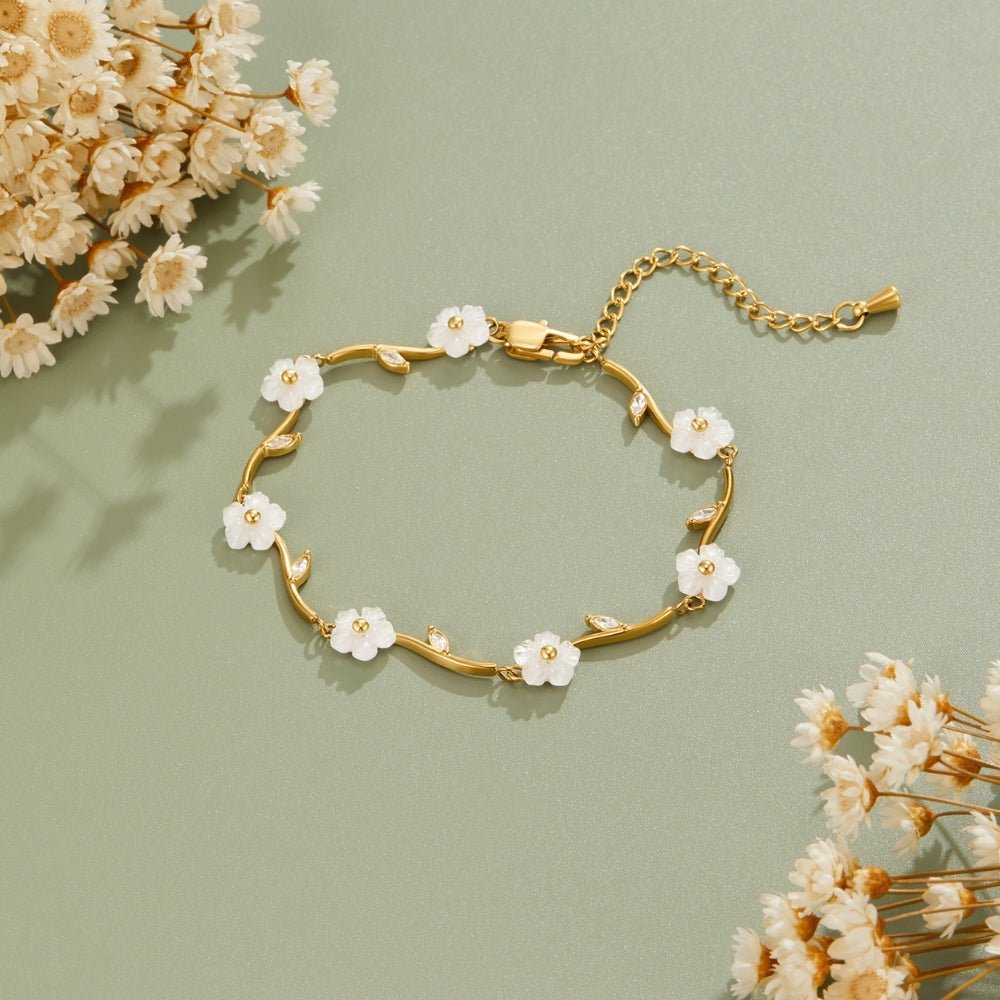 Golden White Pearl Blossom Bracelet