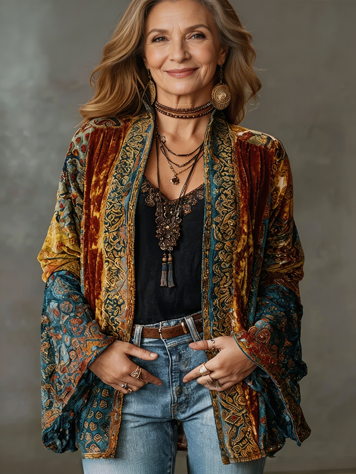 Zinnia Bohemian Kimono Cardigan with Artistic Motifs - view 1