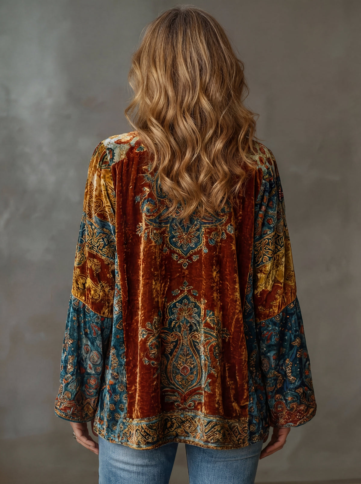 Zinnia Bohemian Kimono Cardigan with Artistic Motifs - view 2