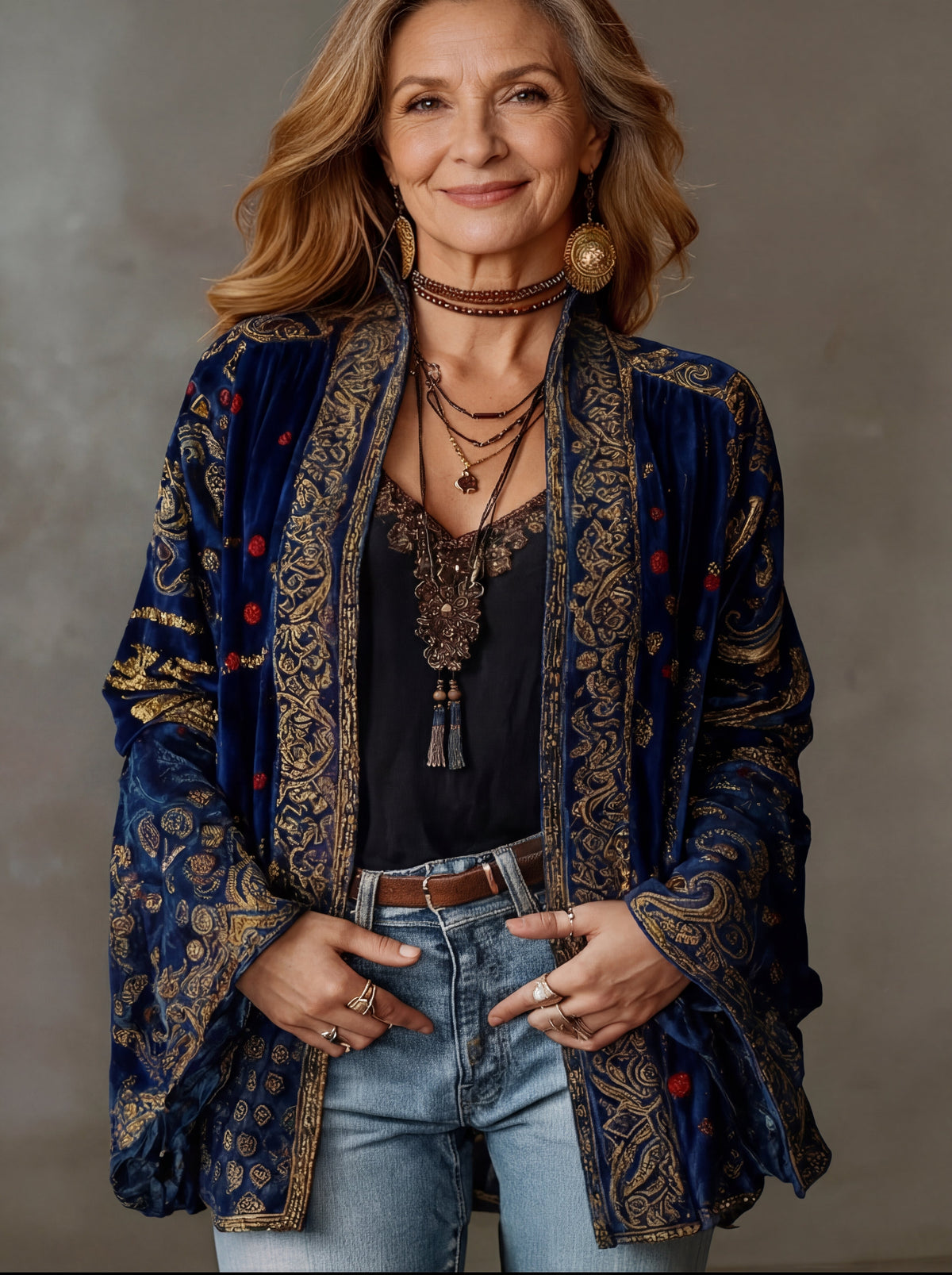 Zinnia Bohemian Kimono Cardigan with Artistic Motifs - view 3