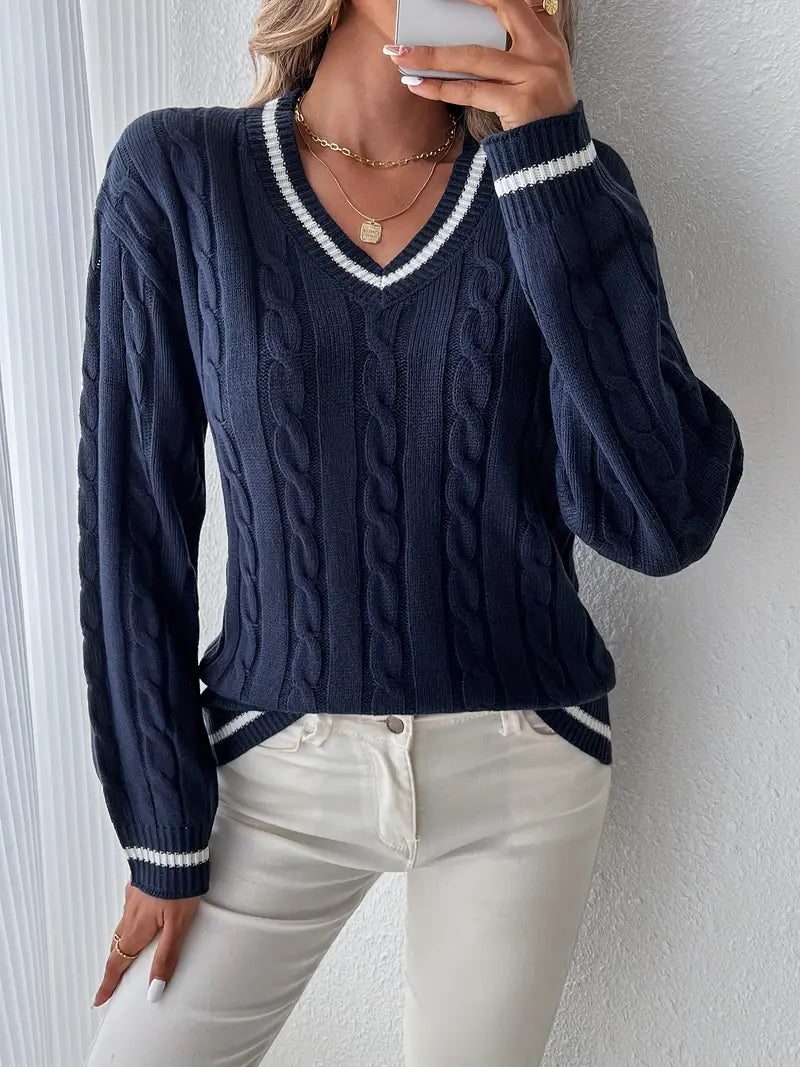 Jelena | Cable Knit V-Neck Sweater for Women