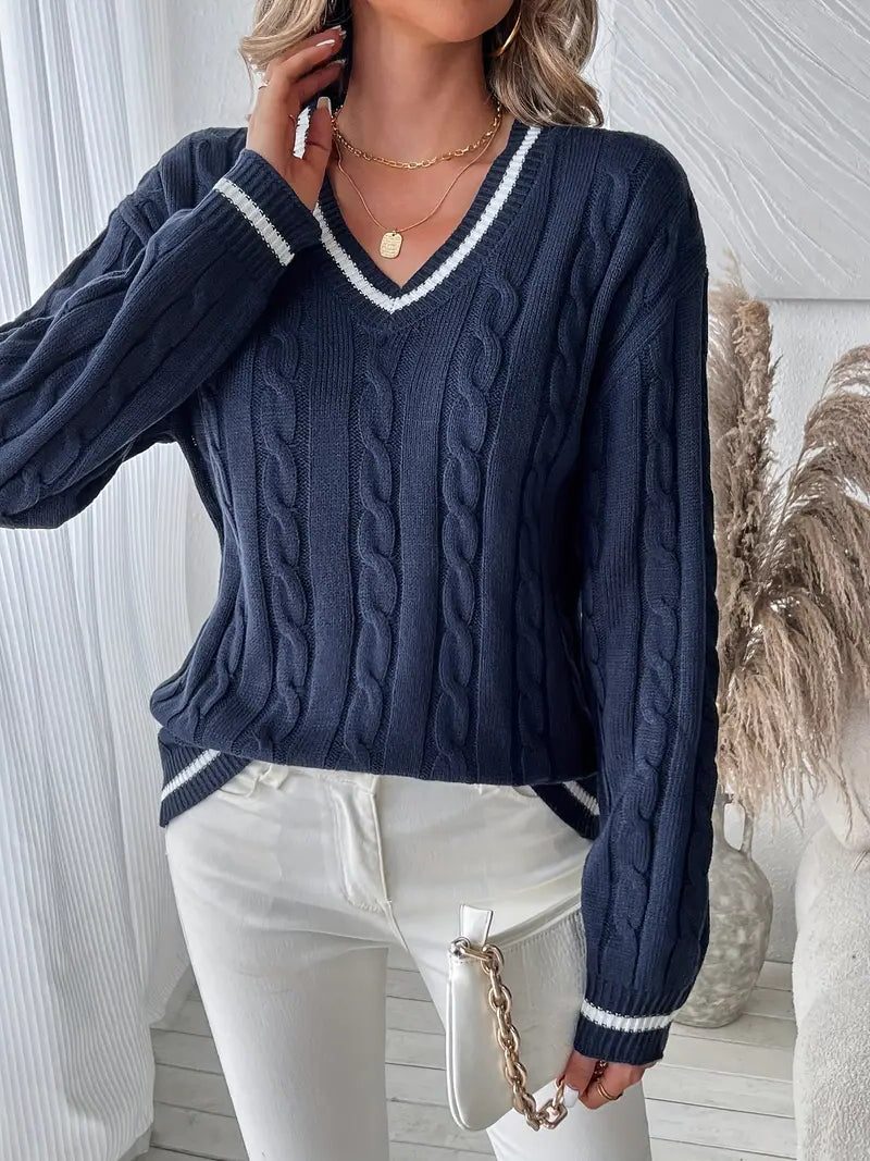 Jelena | Cable Knit V-Neck Sweater for Women