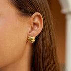 Lila Pleated Gold Button Earrings - view 2
