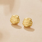 Lila Pleated Gold Button Earrings - view 3