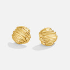 Lila Pleated Gold Button Earrings - view 1