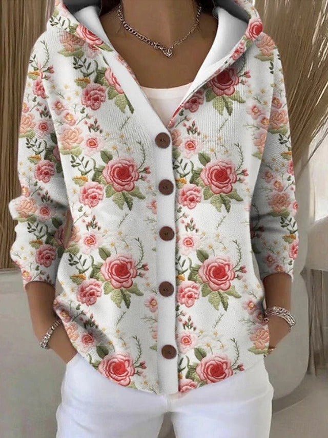 Dorothea Patchwork Hooded Cardigan with Colorful Pattern - view 5