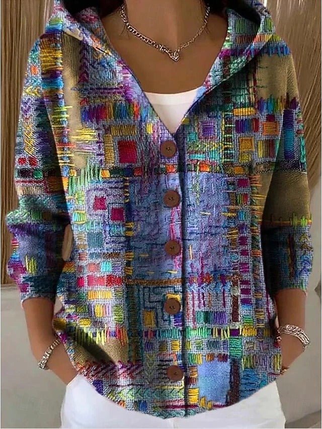 Dorothea Patchwork Hooded Cardigan with Colorful Pattern - view 1