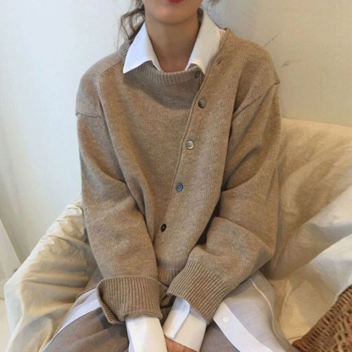 Jolie Relaxed Button-Up Knit Cardigan Sweater - view 3