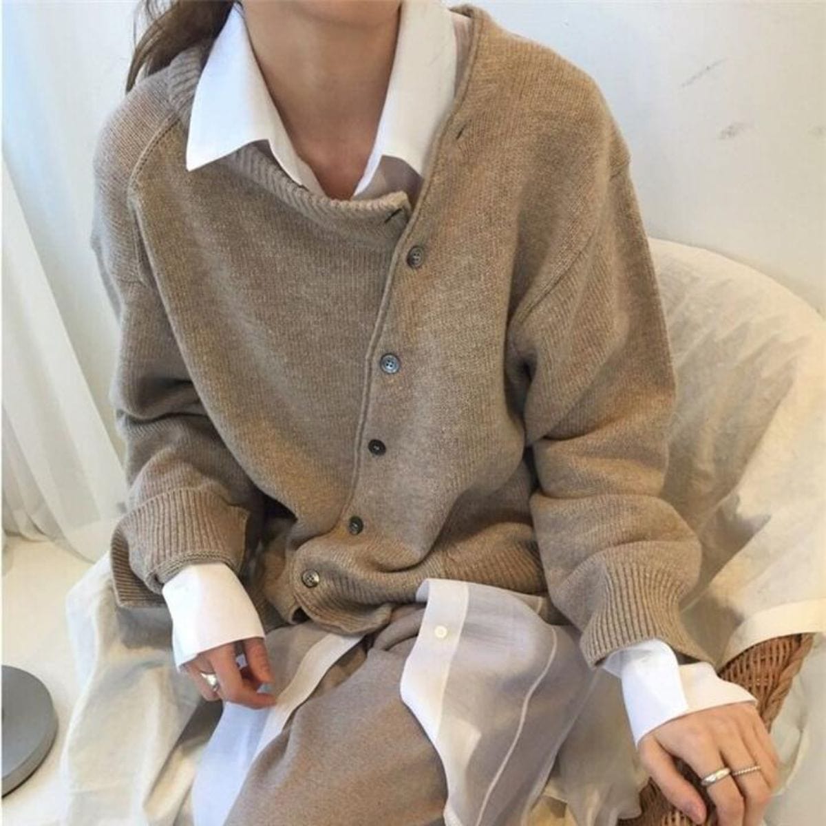 Jolie Relaxed Button-Up Knit Cardigan Sweater - view 4