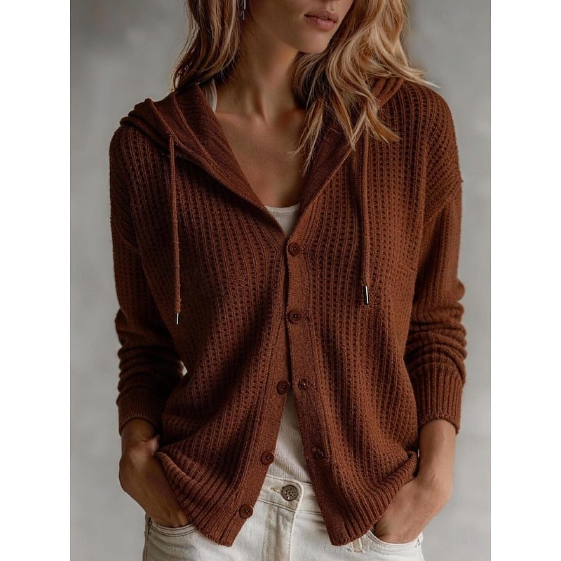 Paloma | Ribbed Knit Hooded Cardigan with Button-Front for Women