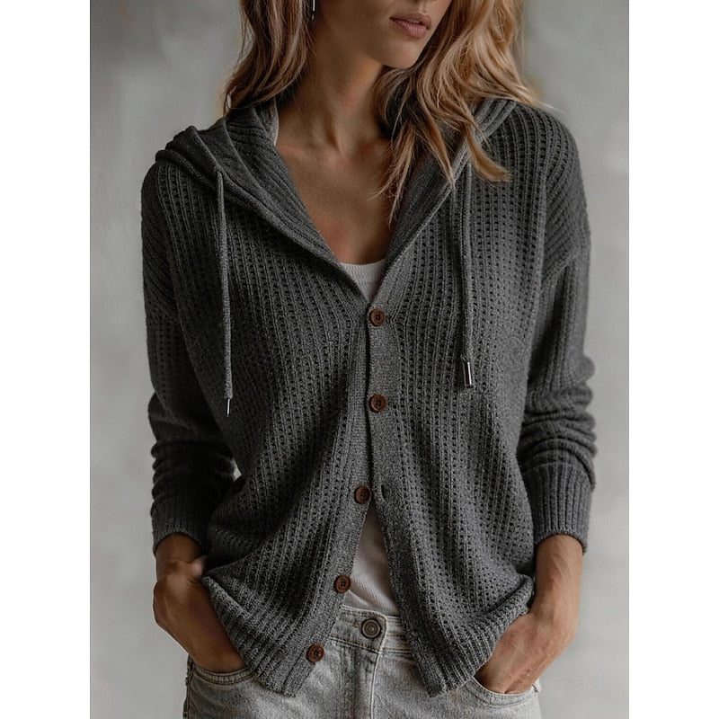 Paloma | Ribbed Knit Hooded Cardigan with Button-Front for Women