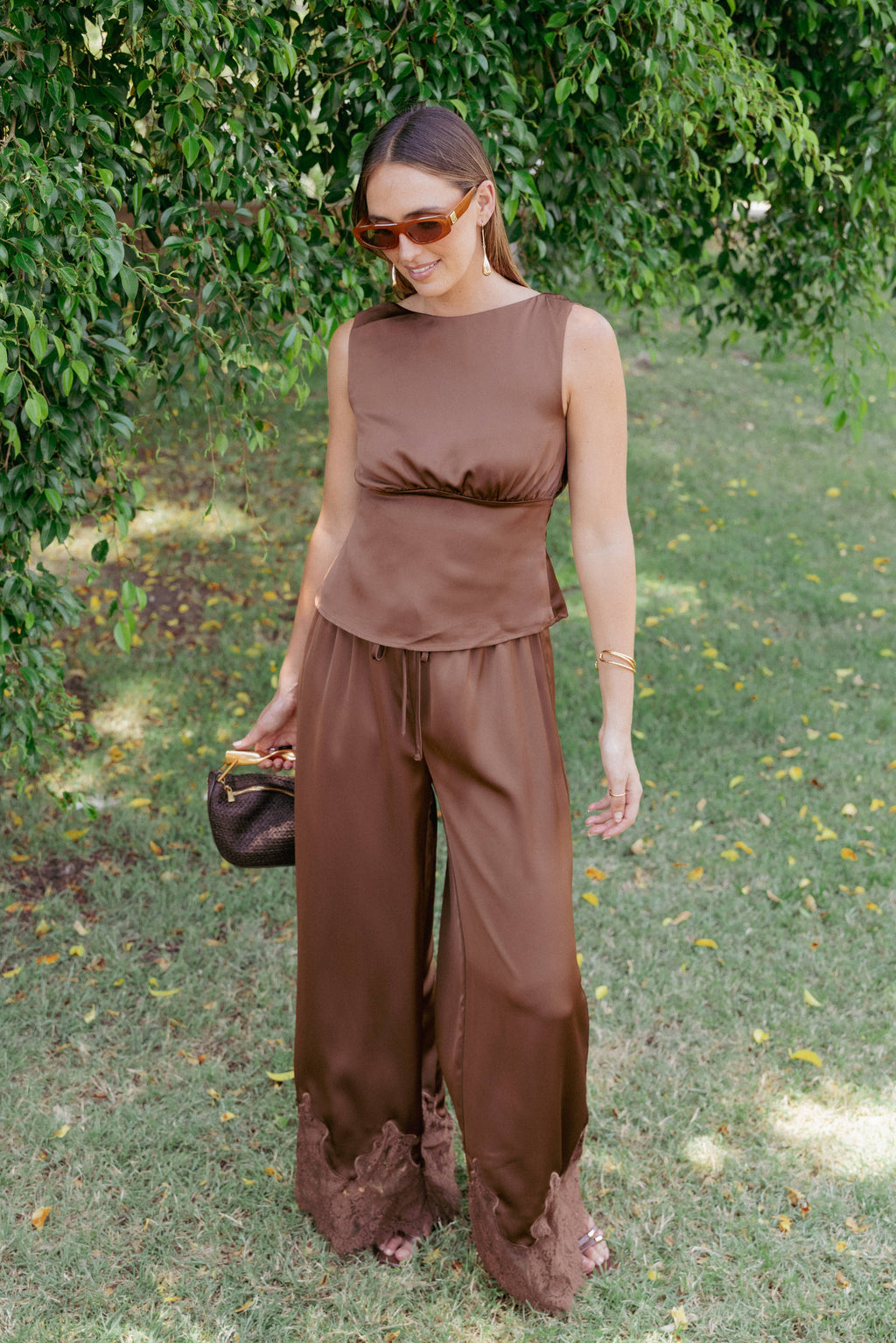 Fallon Chocolate Viola Drawstring Wide Leg Pant - view 8