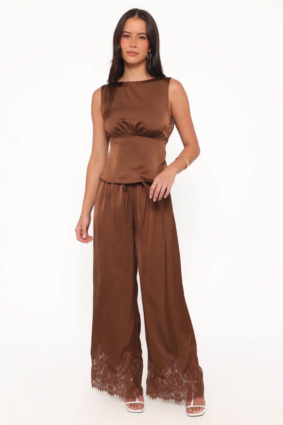 Fallon Chocolate Viola Drawstring Wide Leg Pant - view 6