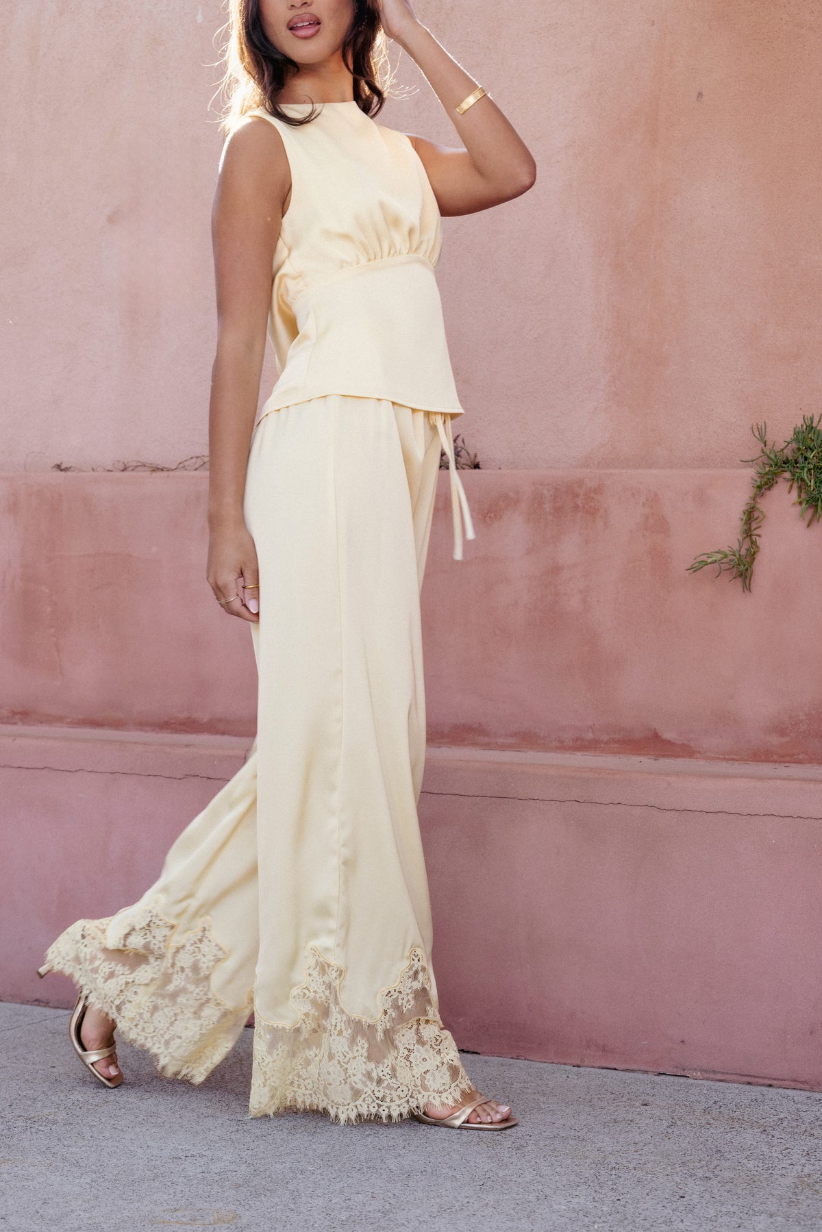 Fallon Yellow Viola Drawstring Wide Leg Pant - view 1