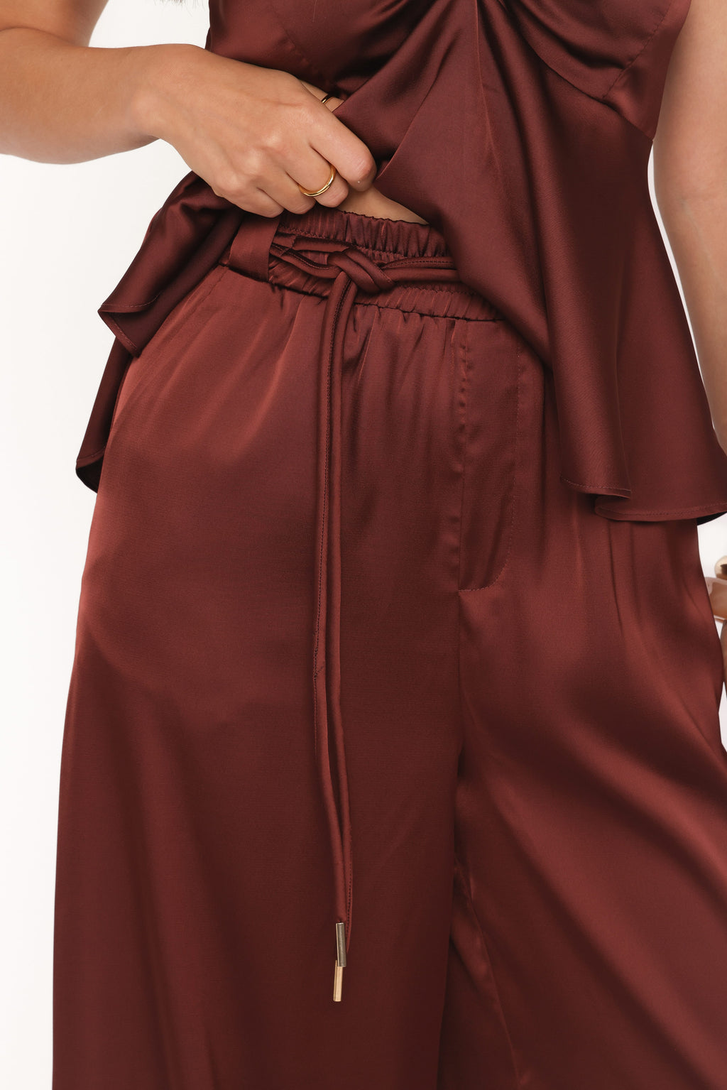 Vita Brown Satin Tailored Pant - view 2
