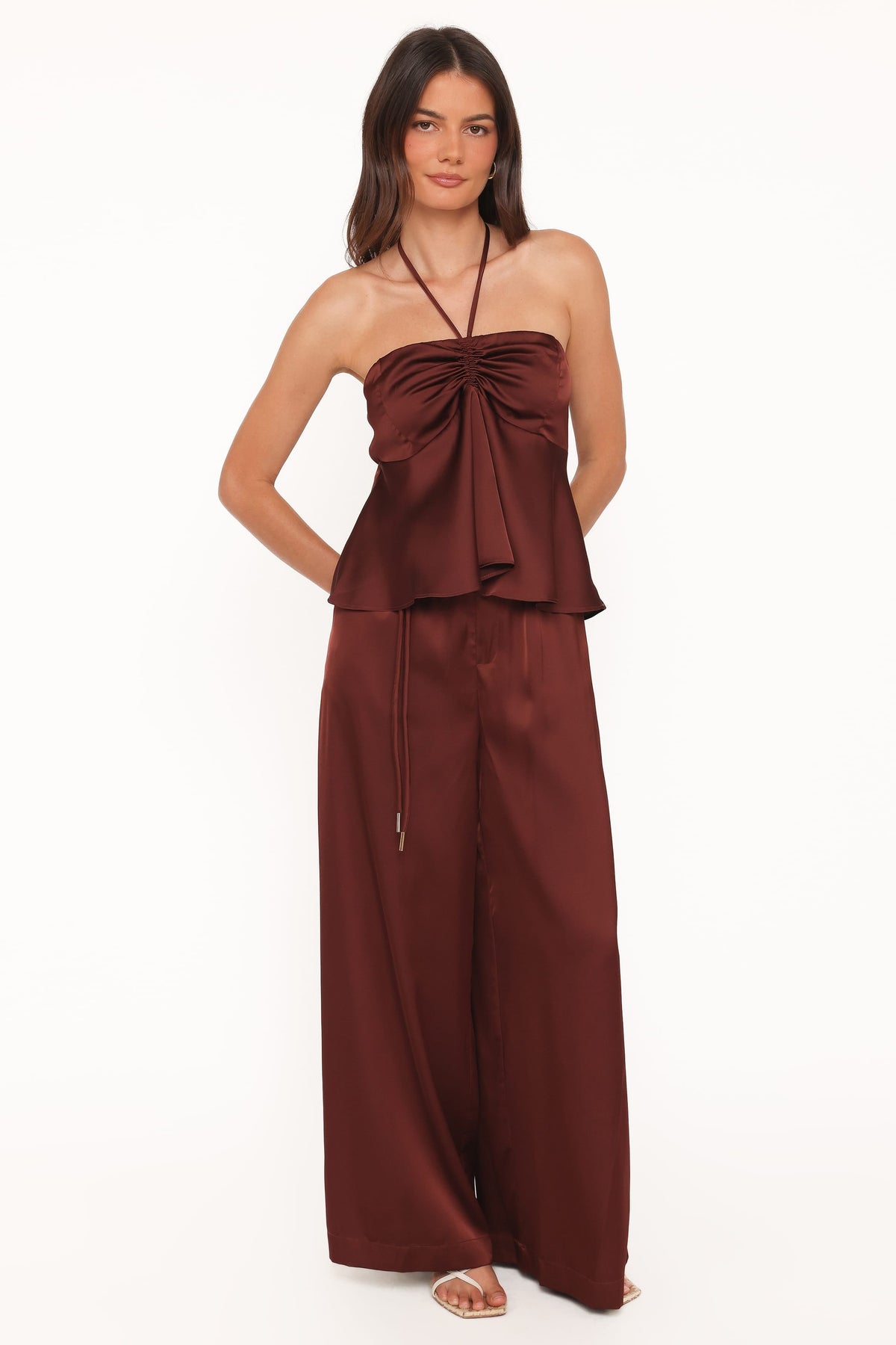 Vita Brown Satin Tailored Pant - view 5