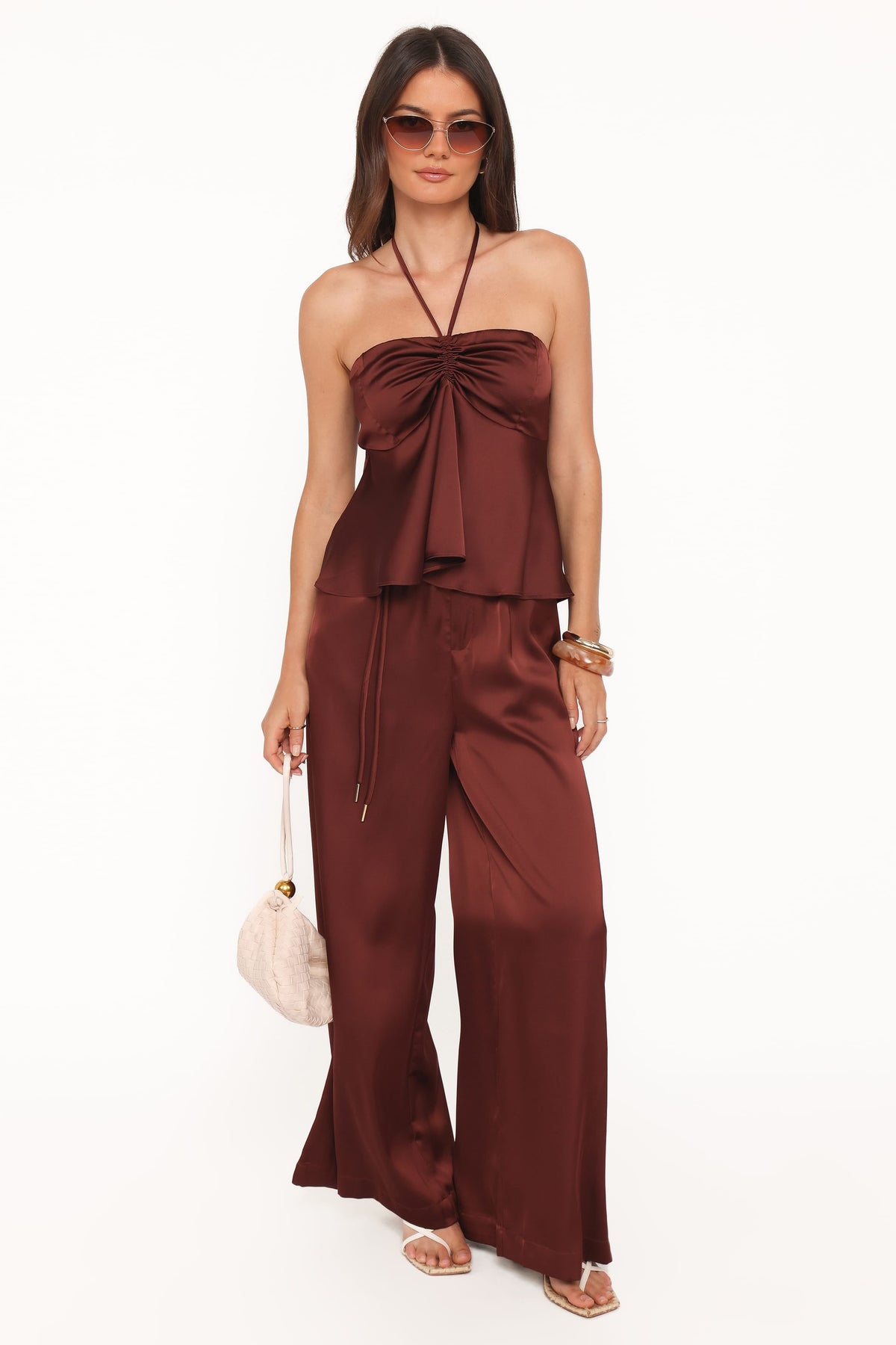 Vita Brown Satin Tailored Pant - view 1