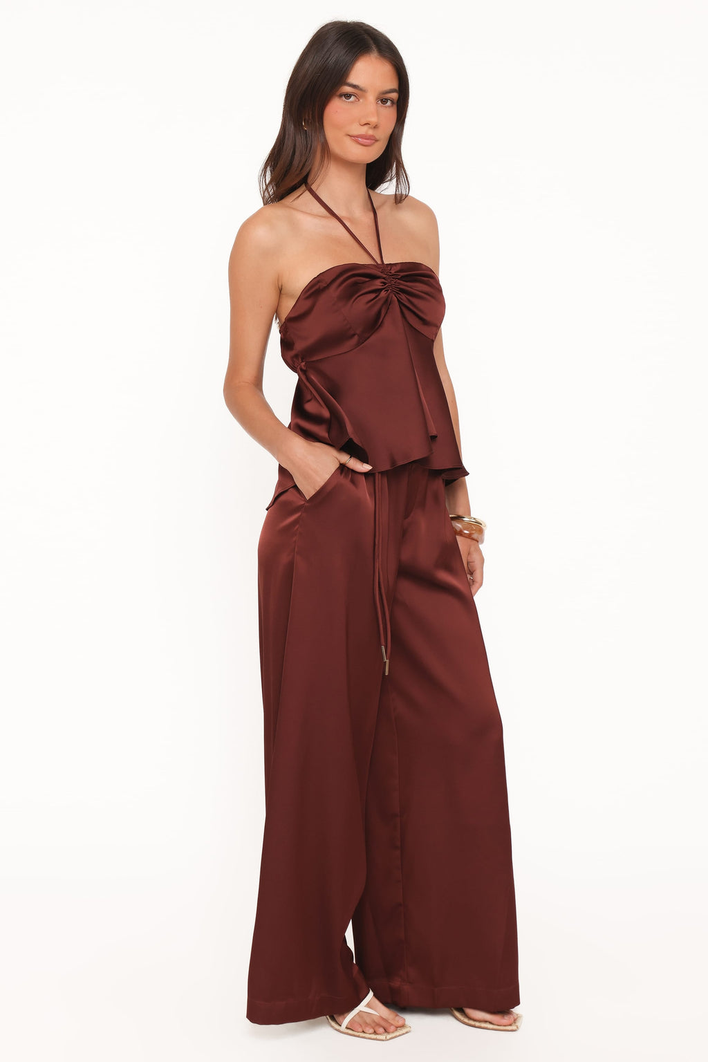 Vita Brown Satin Tailored Pant - view 3