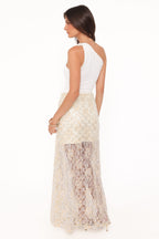 Yonder Pale Yellow Sheer Panel Lace Maxi Skirt - view 5