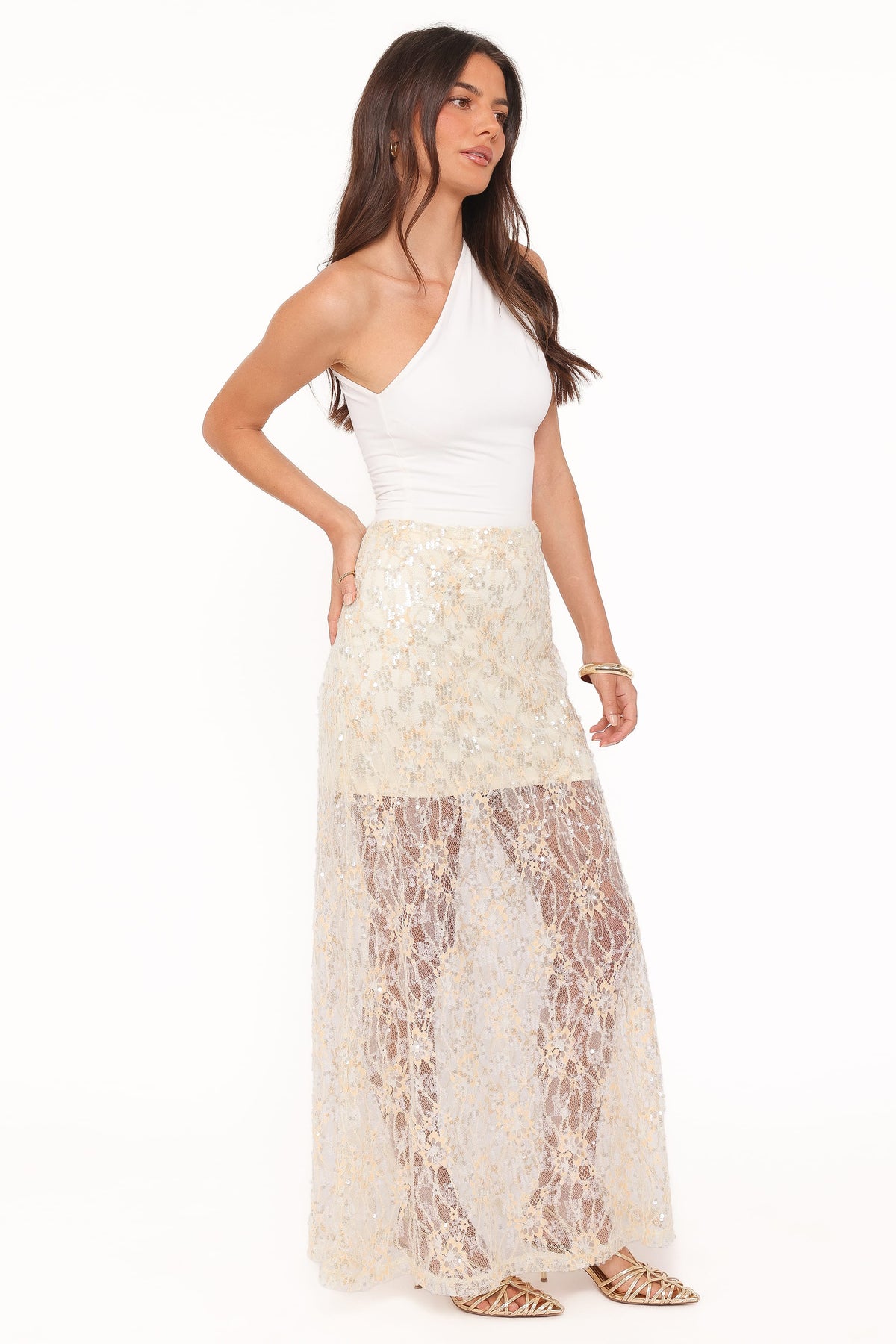 Yonder Pale Yellow Sheer Panel Lace Maxi Skirt - view 4