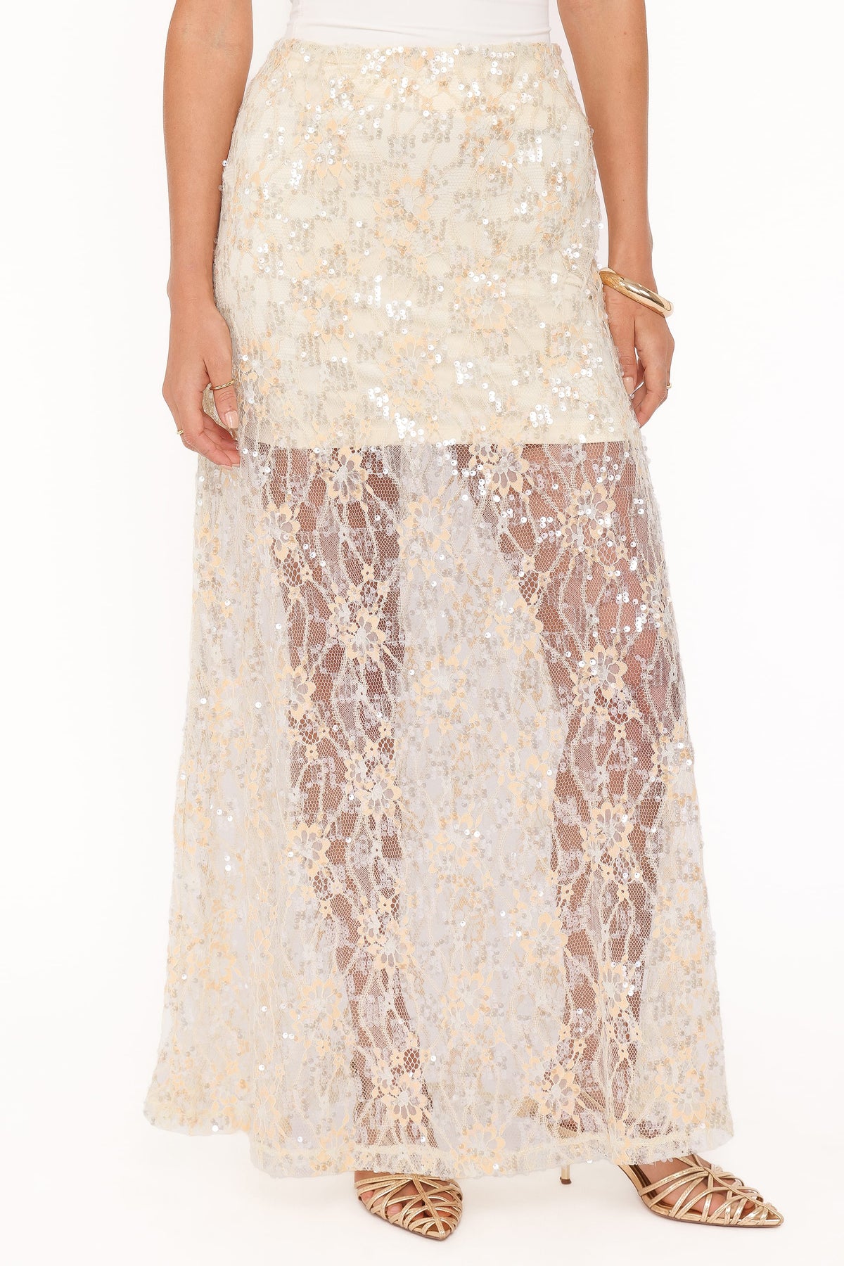 Yonder Pale Yellow Sheer Panel Lace Maxi Skirt - view 3