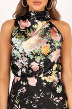 Anabelle Black Floral Satin-Feel Wedding Guest Mini Dress - view 5