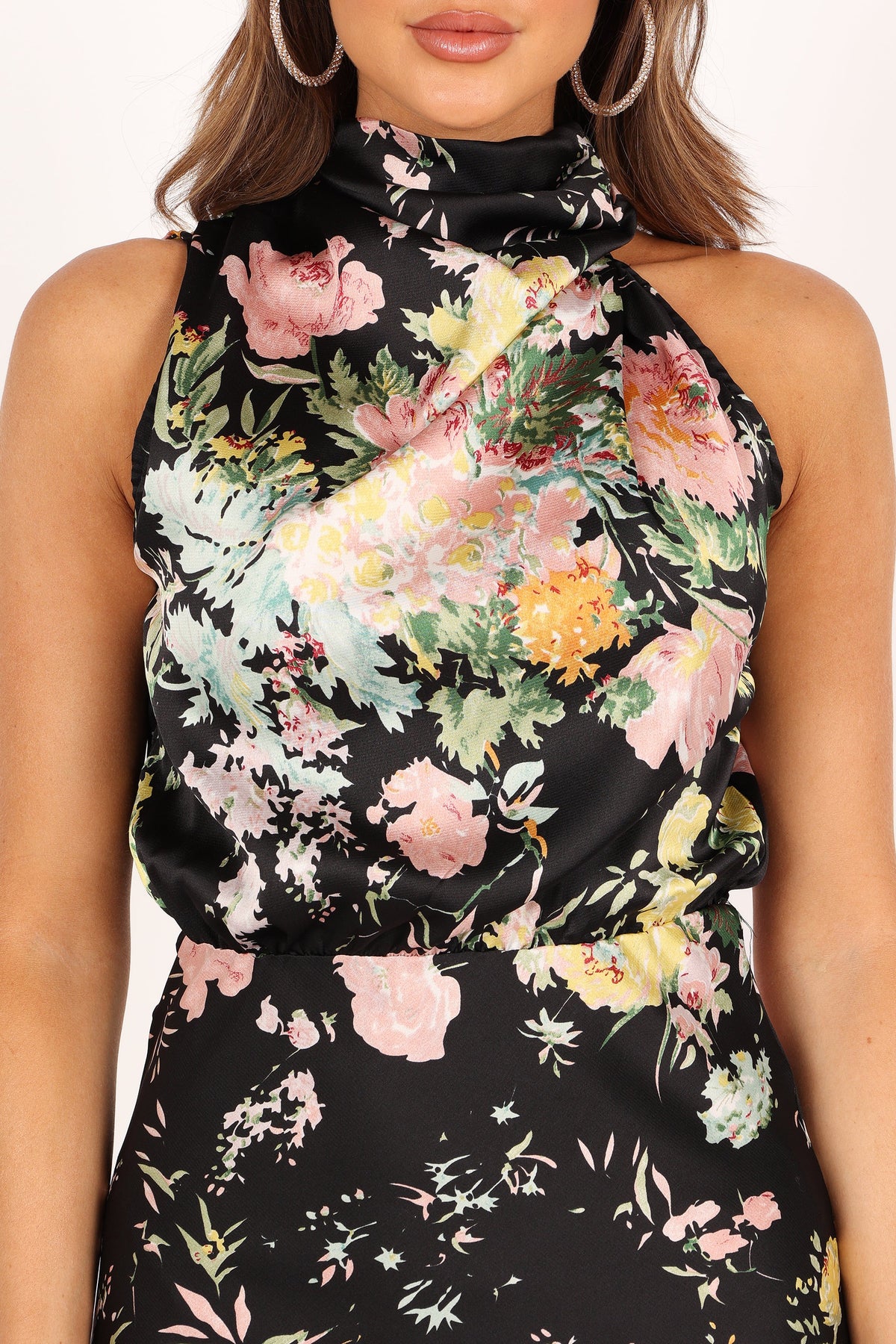 Anabelle Black Floral Satin-Feel Wedding Guest Mini Dress - view 5
