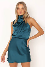 Anabelle Teal Satin-Feel Wedding Guest Mini Dress - view 1